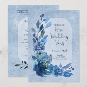 Renew Wed Vows Invitation Roses in Shades of Blue
