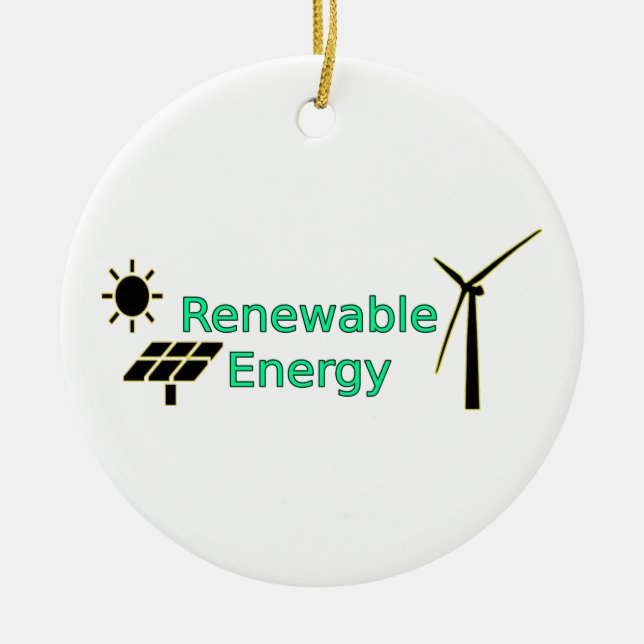 Renewable Energy Logo Solar Panels Wind Turbine Ceramic Ornament (Front)
