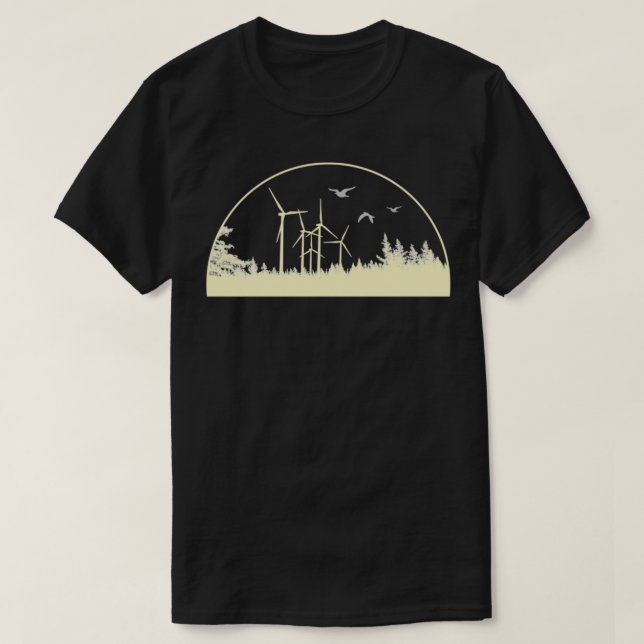 renewable energy wind farm in the forest at sunset T-Shirt (Design Front)