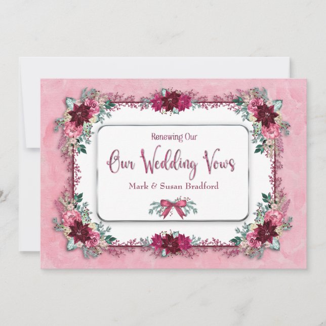 Renewing Wedding Vows Christmas Pink Poinsettias Invitation (Front)
