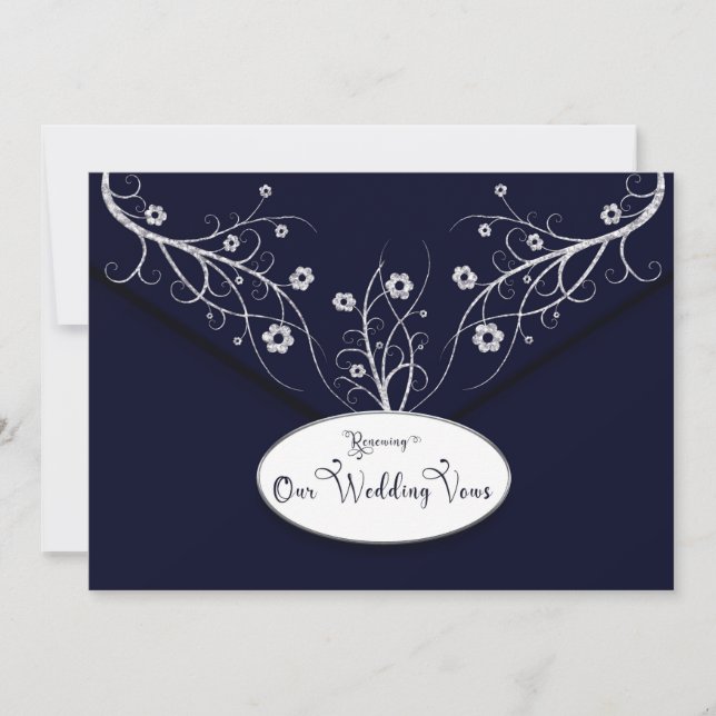 Renewing Wedding Vows Invitation Navy Floral (Front)