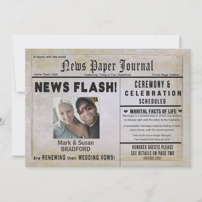 Renewing Wedding Vows Invitation, New Paper, Photo Invitation (Front)