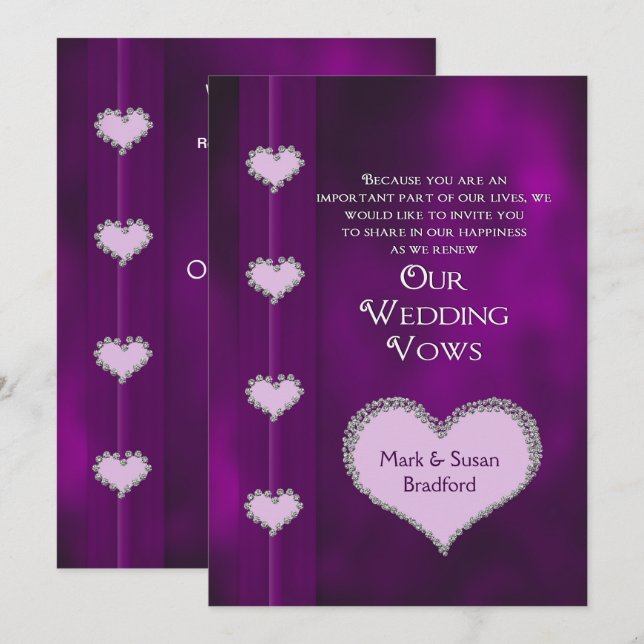 RENEWING WEDDING VOWS INVITATION - PURPLE - HEARTS (Front/Back)