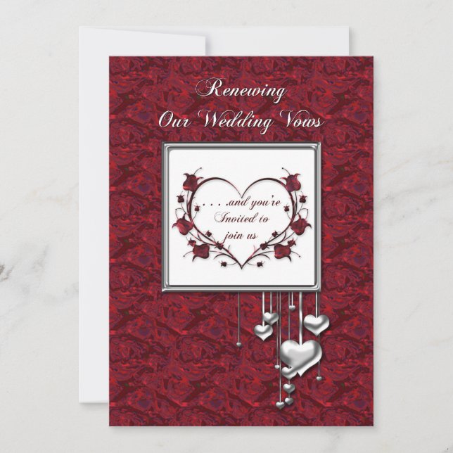 Renewing Wedding Vows Invitation, Red/Silver Heart Invitation (Front)