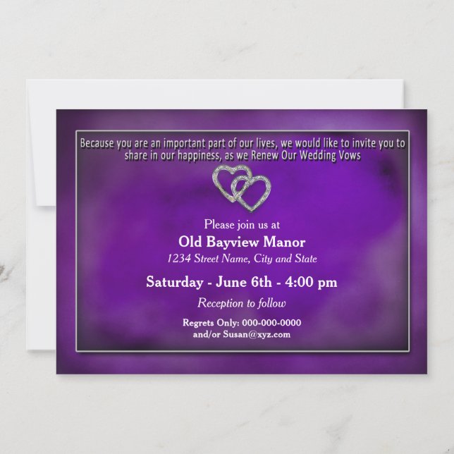 RENEWING WEDDING VOWS INVITATION-TWO HEARTS/PURPLE INVITATION (Back)