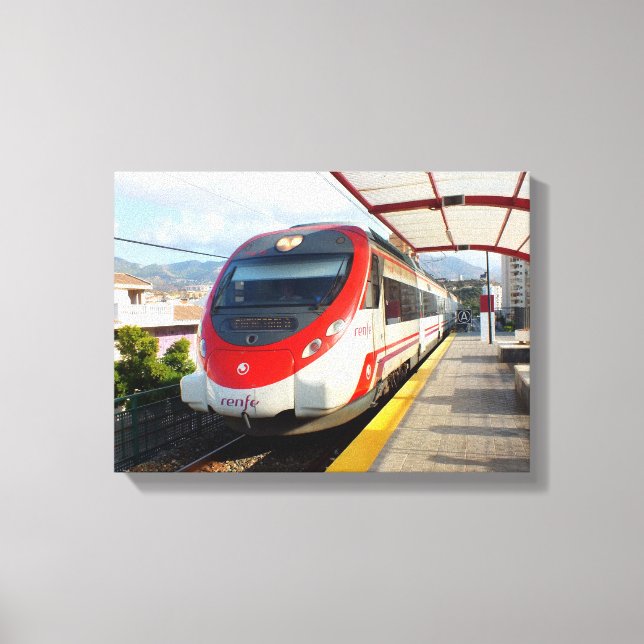 Renfe train at Los Boliches station, Costa del Sol Canvas Print (Front)