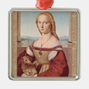 Rennaisance Unicorn and Lady Raphael Painting Metal Ornament
