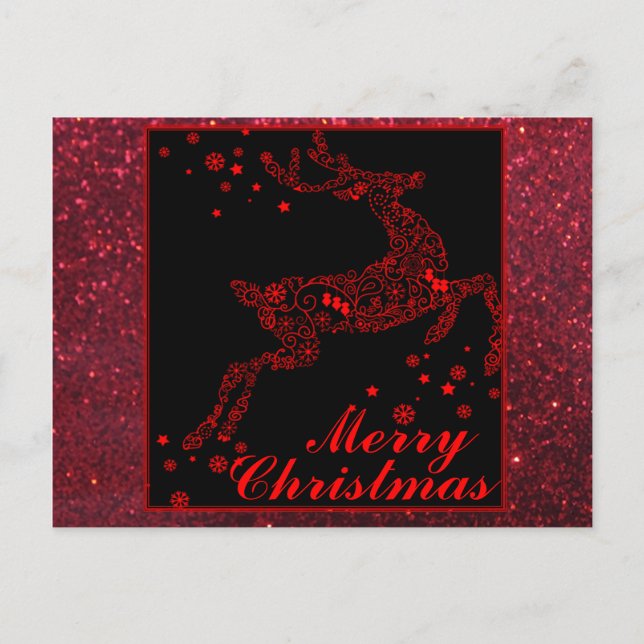 Renne de Joyeux Noël en carte postale rouge (Devant)