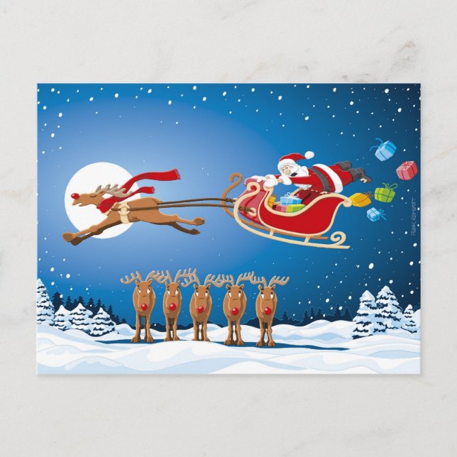 Renne de Père Noël Sleigh de Noël de carte postale (Devant)