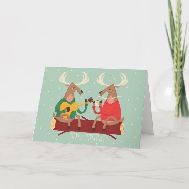 Renne décorant la carte de vacances d'arbre de (Devant)