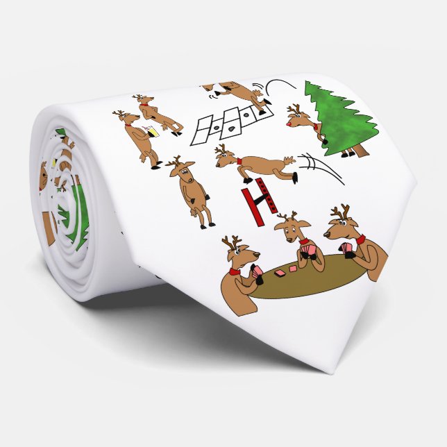 Renne drôle de cravate de Noël jouant des jeux (Roulé)