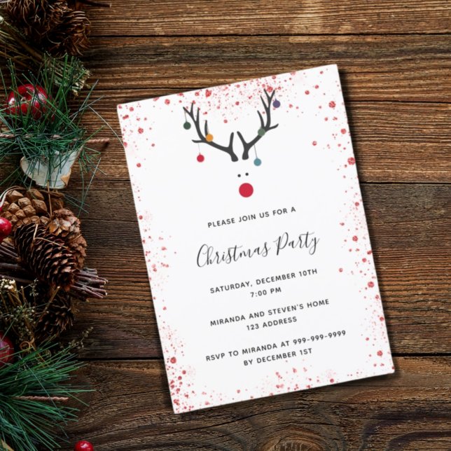 Rennes de Noël rouge blanc amusant invitation (Créateur téléchargé)