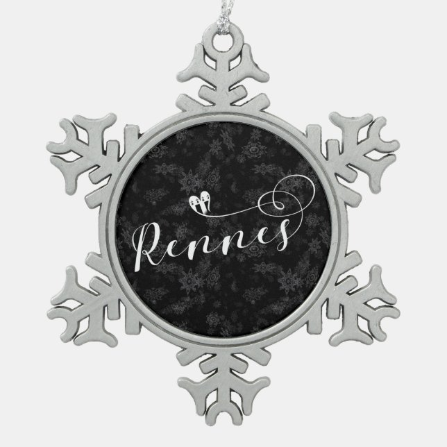 Rennes Flag in Heart, Roazhon, Breton Snowflake Pewter Christmas Ornament (Front)