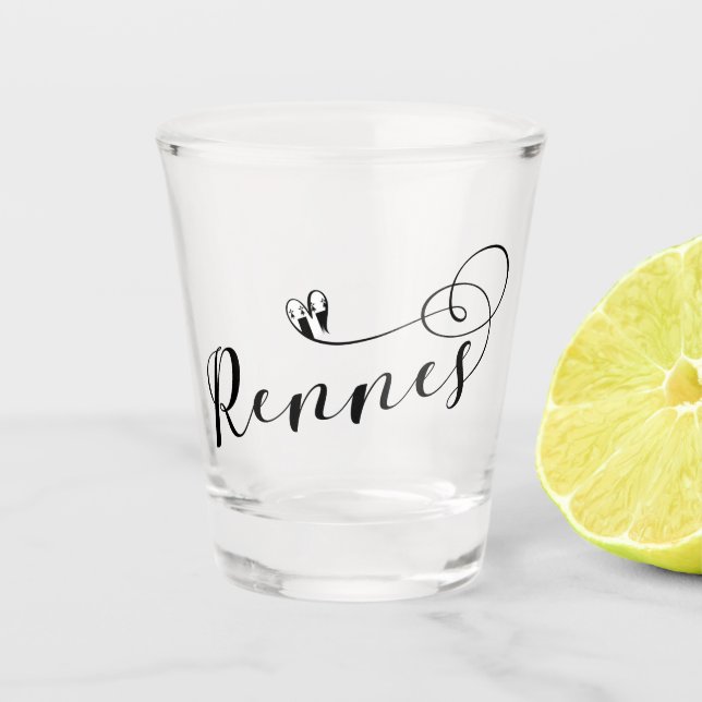 Rennes Flag in Heart, Roazhon Brittany Shot Glass (Front)