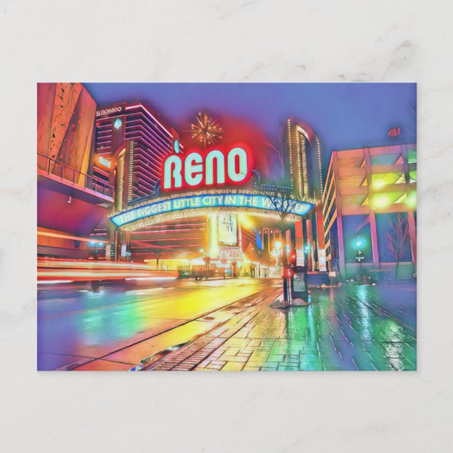 Reno Nevada Colourful Virginia Street Postcard (Front)