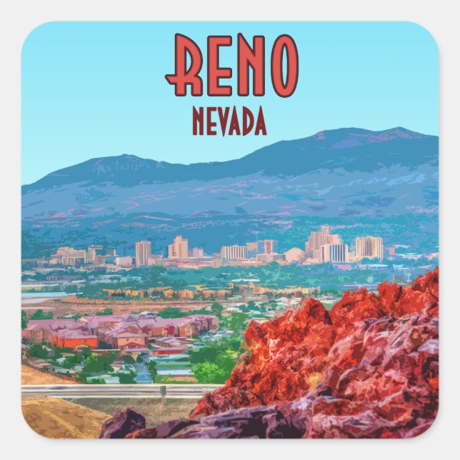Reno Nevada Downtown Vintage Square Sticker (Front)