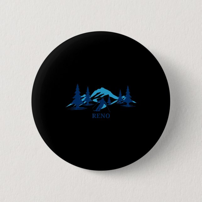 Reno nevada ski resort skiing skier  2 inch round button (Front)