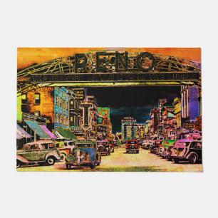 RENO NEVADA VINTAGE COLORFUL WATERCOLOR ART DOORMAT