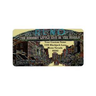 RENO NEVADA VINTAGE COLORFUL WATERCOLOR ART LABEL