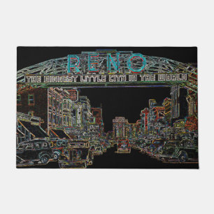 RENO NEVADA VINTAGE COLORFUL WATERCOLOR ART neon Doormat