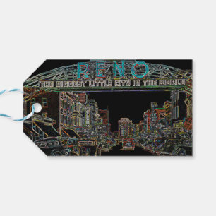 RENO NEVADA VINTAGE COLORFUL WATERCOLOR ART neon Gift Tags