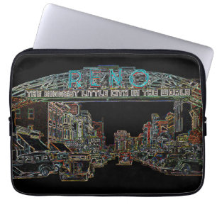 RENO NEVADA VINTAGE COLORFUL WATERCOLOR ART neon Laptop Sleeve