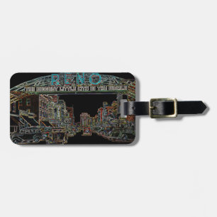RENO NEVADA VINTAGE COLORFUL WATERCOLOR ART neon Luggage Tag