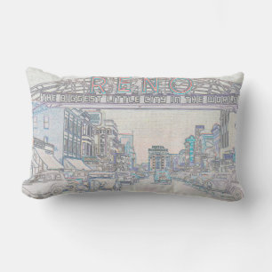 RENO NEVADA VINTAGE COLORFUL WATERCOLOR ART neon Lumbar Pillow