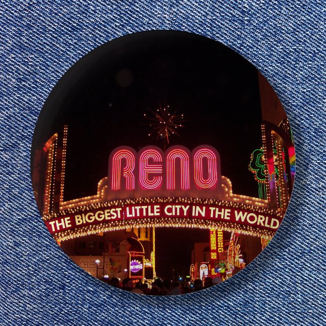 Reno Sign 2 Inch Round Button (The Biggest Little City in the World Arch Reno Sign Button)