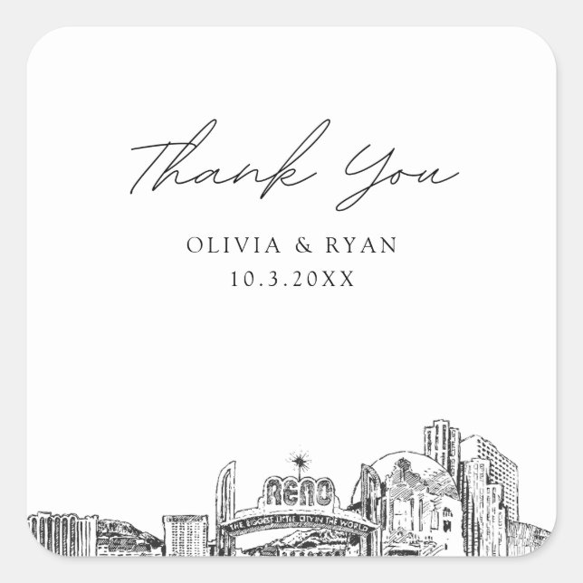 Reno Wedding Favour Thank You Square Sticker (Front)