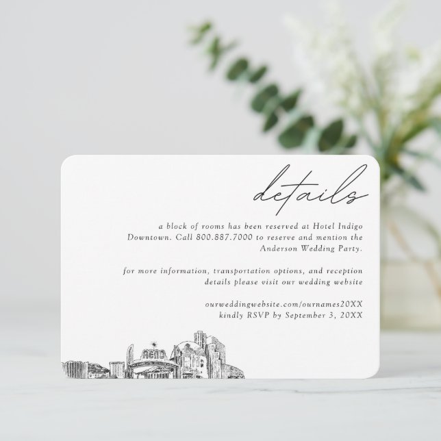 Reno Wedding Hotel Room Block Details Small Enclosure Card (Standing Front)