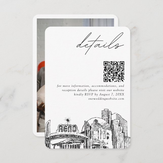 Reno Wedding Skyline Small Details QR Code RSVP Enclosure Card (Front/Back)