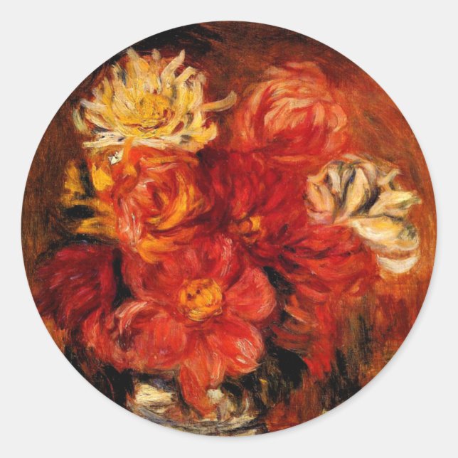 Renoir - Dahlias, fine art painting, Classic Round Sticker (Front)