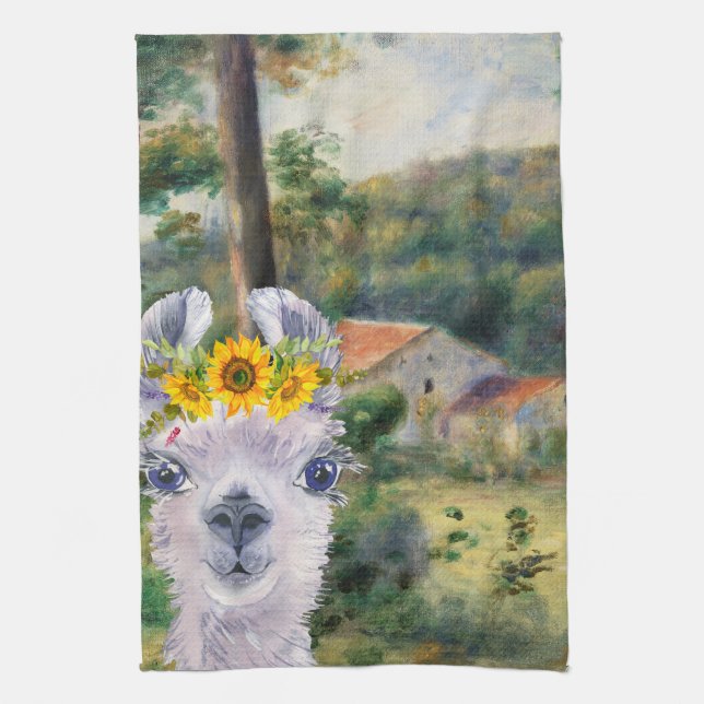 Renoir Environs of Briey and the Fancy Llama  Kitchen Towel (Vertical)