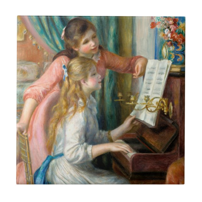 Renoir Girls at the Piano Impressionism Painting Tile (Front)