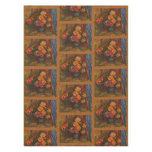 Renoir Impressionist Roses in Teal Vase Art Tablecloth