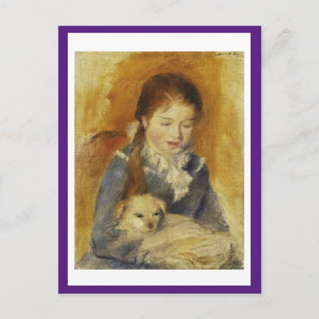 Renoir, Jeune fille avec un chien, Art, Carte post (Devant)
