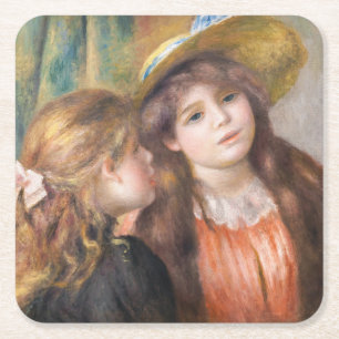 Renoir - Portrait of Two Little Girls Square Paper Coaster