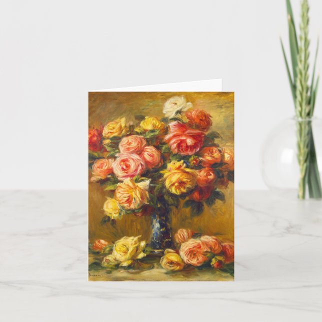 Renoir Roses in a Vase Note Card (Front)