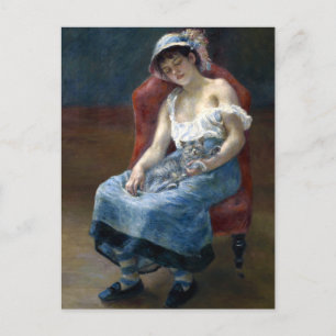 Renoir Sleeping Girl With Cat Classic Art Postcard