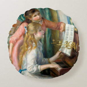 Renoir Two Girls at the Piano Print Music Fine Art Round Pillow