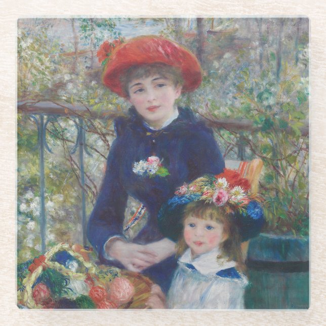 Renoir Two Sisters Terrace French Impressionism  Glass Coaster (Front)