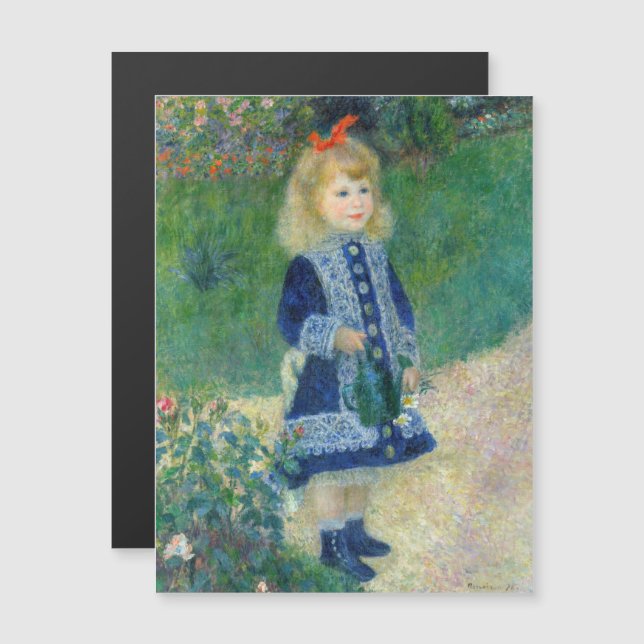 Renoir - Une fille avec une arrosage carte magnéti (Devant / Derrière)