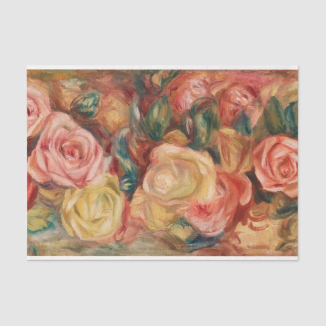 Renoir Vintage Red Flowers Roses Decoupage Tissue Paper (Front)