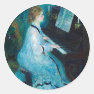 Renoir Woman at the Piano Vintage Impressionist Classic Round Sticker
