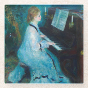 Renoir Woman at the Piano Vintage Impressionist Glass Coaster