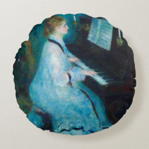 Renoir Woman at the Piano Vintage Impressionist  Round Pillow