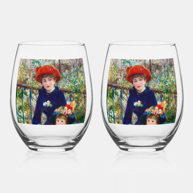 Renoir's Mother and Child     Stemless Wine Glass (Front)