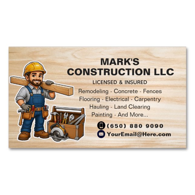 Renovation Contractor Builder Magnetic Business Card (Front)