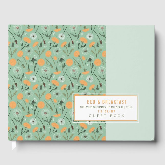 Rental Guest Book Dandelion Orange Floral  (Front)